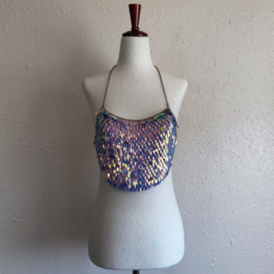 Opalescent Leaf Sequin Chain Mermaid Halter Bralette Rave Top